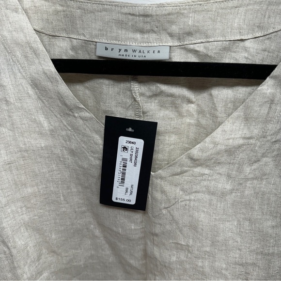 BRYN Walker Lily SMALL Light Linen Round Neck Ruffle 3/4 Bell Sleeve High-Low - Picture 4 of 11